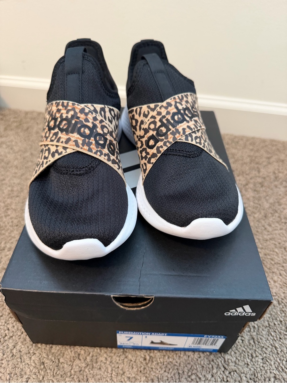 adidas Black Slip-On Sneakers with Leopard Print Strap